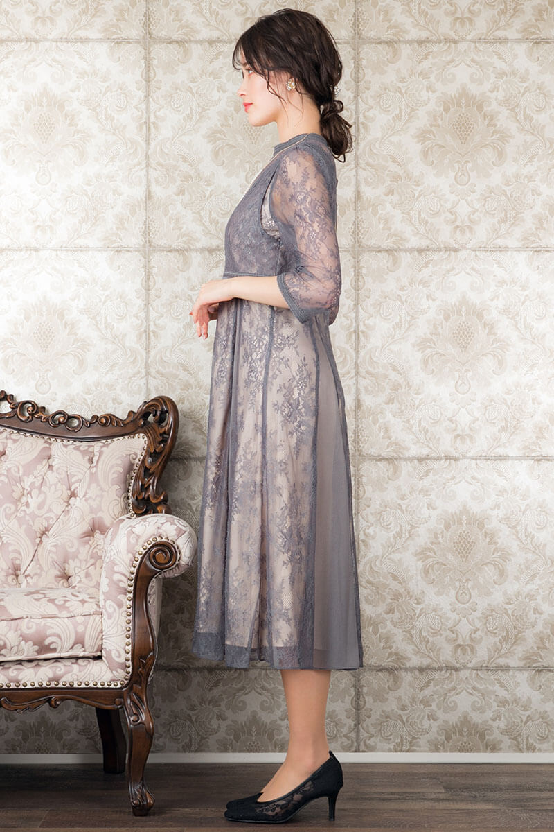 アーミーカーキのレイヤードレースドレスの商品画像3