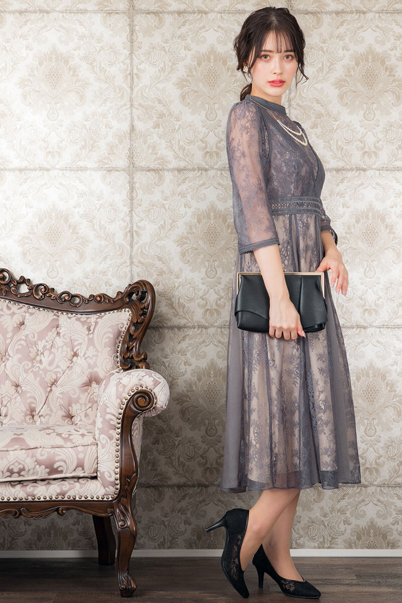 アーミーカーキのレイヤードレースドレスの商品画像8