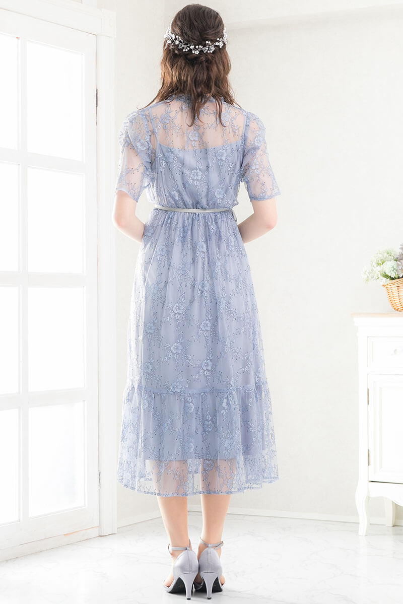 ブルーのパワショルティアードドレスの商品画像4