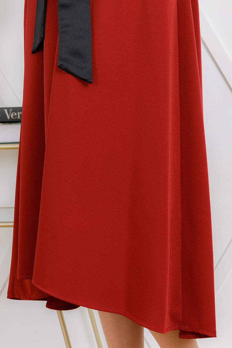 ボルドーのリボン付きレース袖ドレスの商品画像6