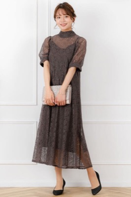 チャコールのバックリボンレースドレスのサムネイル画像