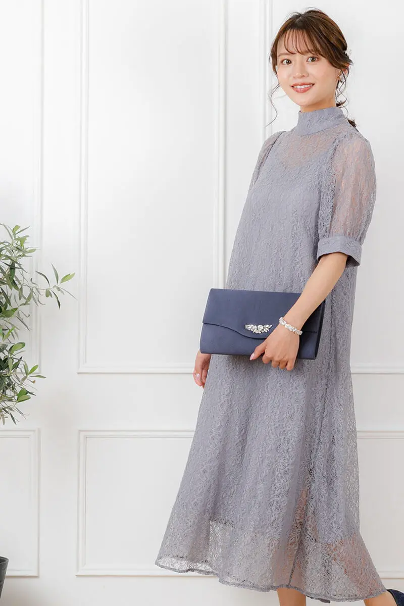 ブルーグレーのバックリボンレースドレス | Dorrydoll | M | 結婚式