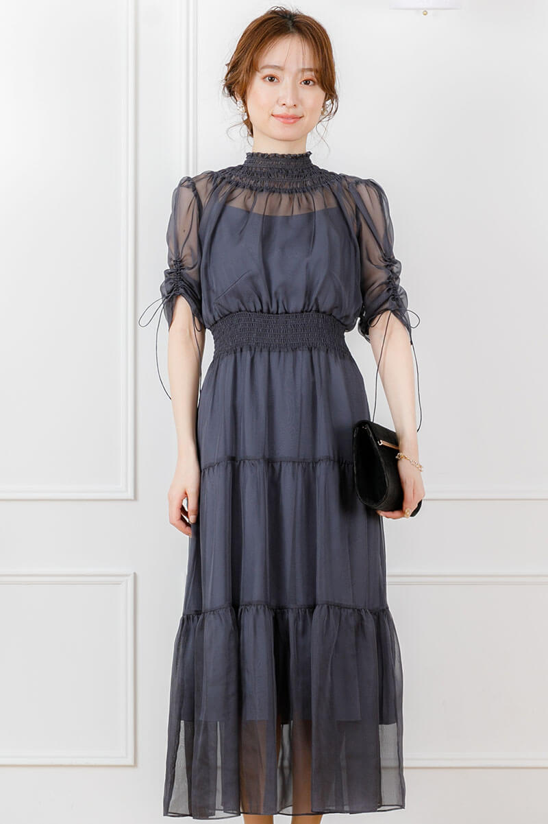 アーミーカーキのハイネックティアードドレスの商品画像2