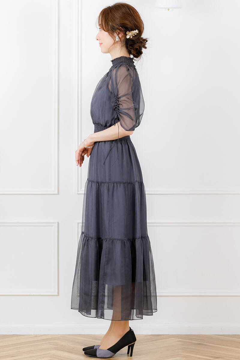 アーミーカーキのハイネックティアードドレスの商品画像3