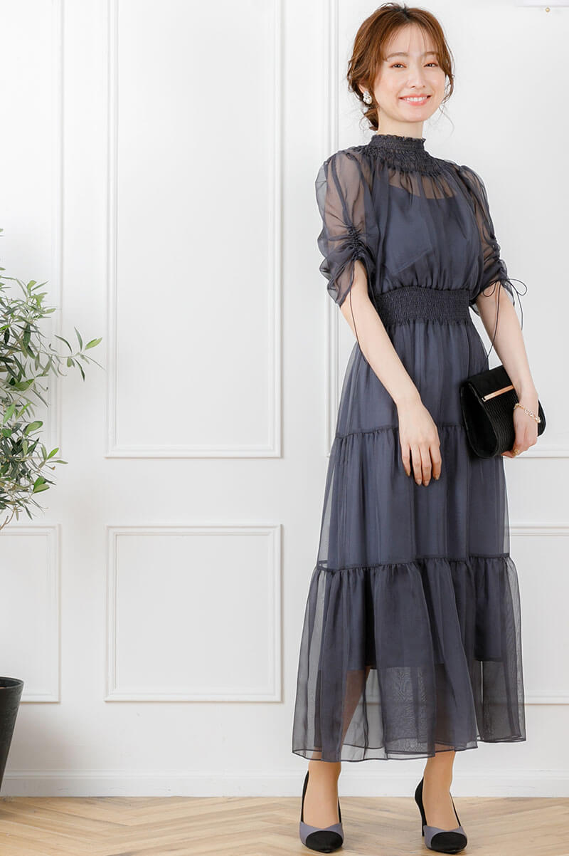 アーミーカーキのハイネックティアードドレスの商品画像7