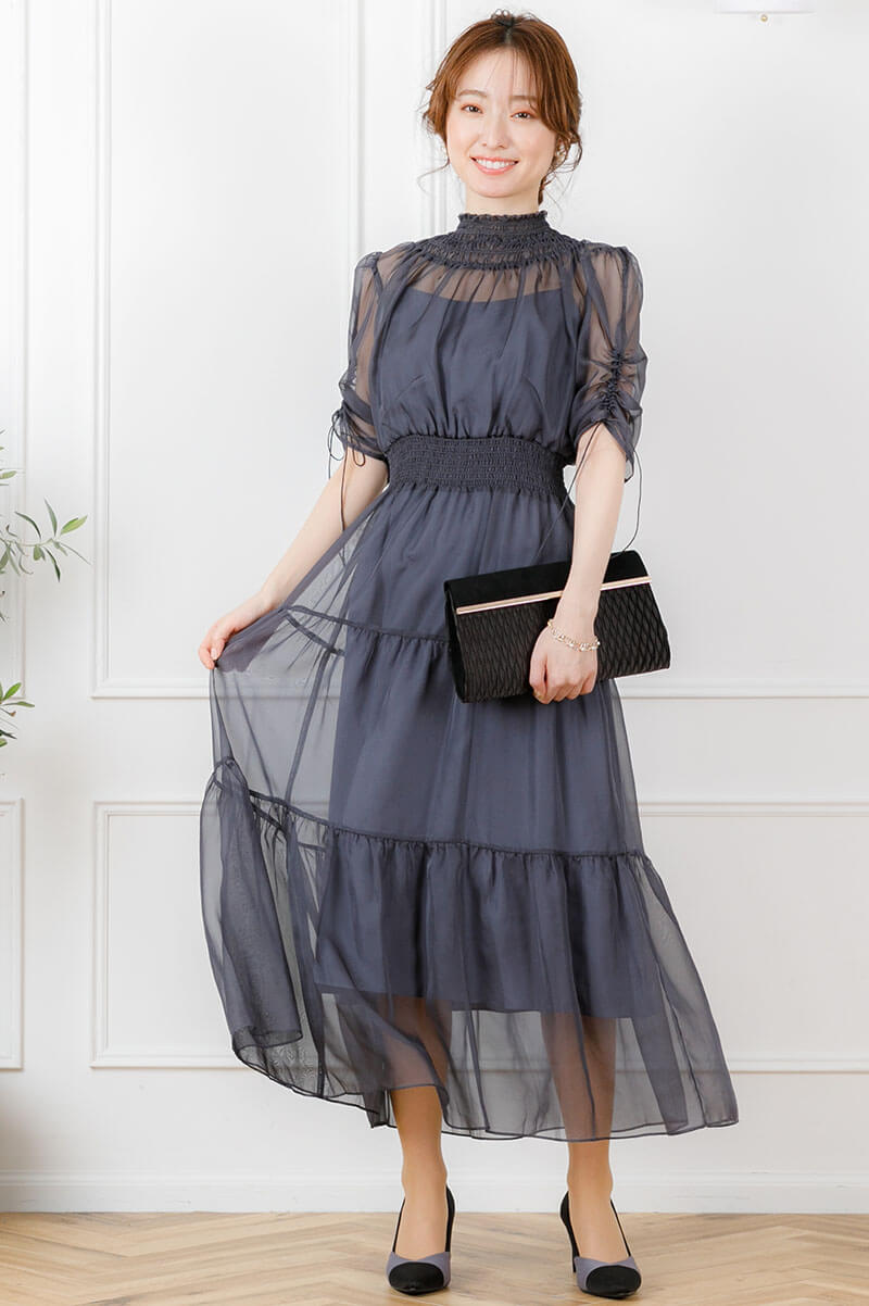 アーミーカーキのハイネックティアードドレスの商品画像8
