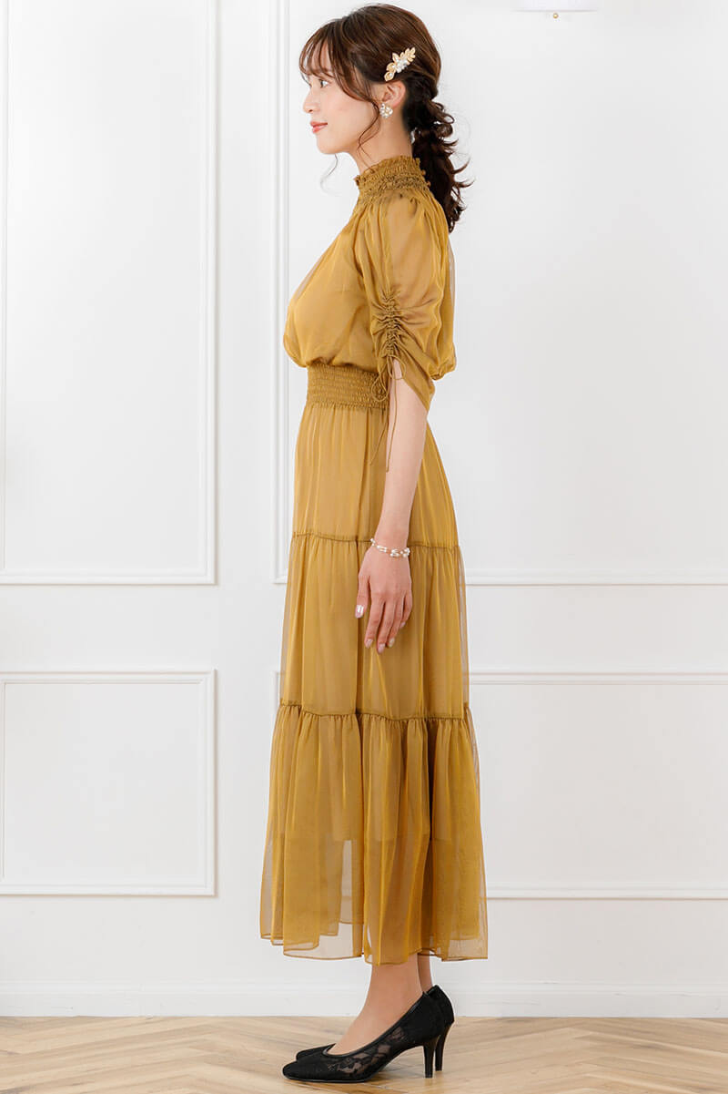 マスタードのハイネックディアードドレスの商品画像3