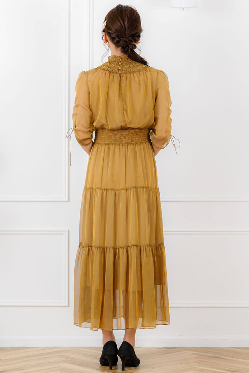 マスタードのハイネックディアードドレスの商品画像4