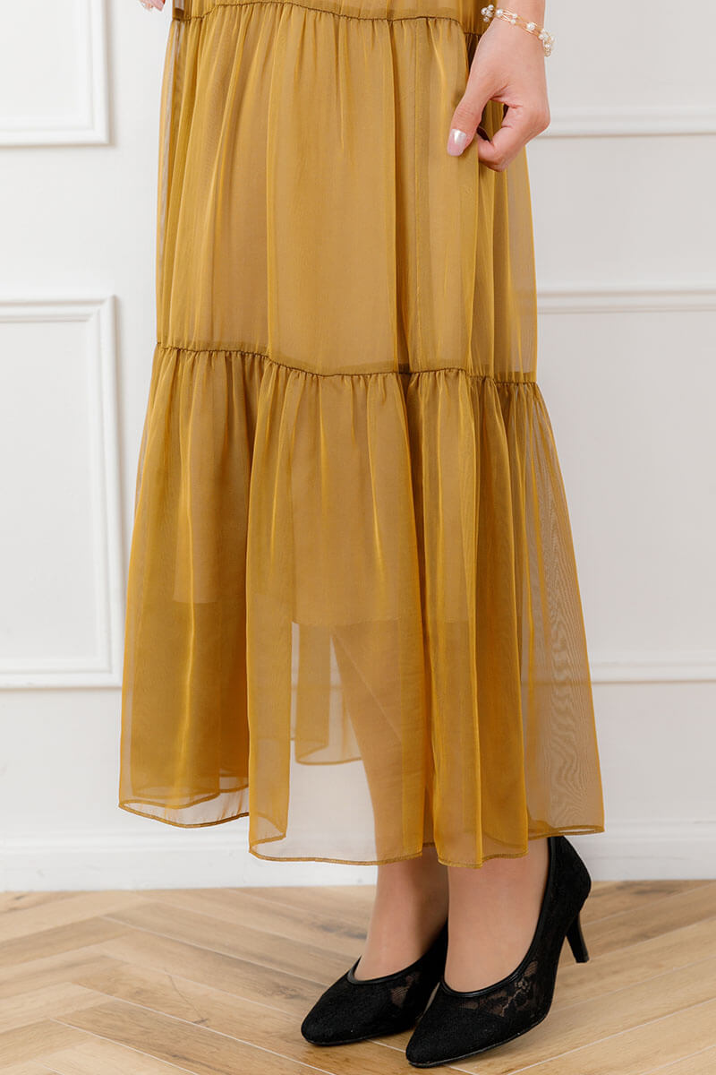 マスタードのハイネックディアードドレスの商品画像6