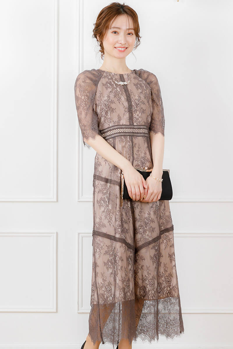 モカチャのショルダーギャザーレースドレスの商品画像2
