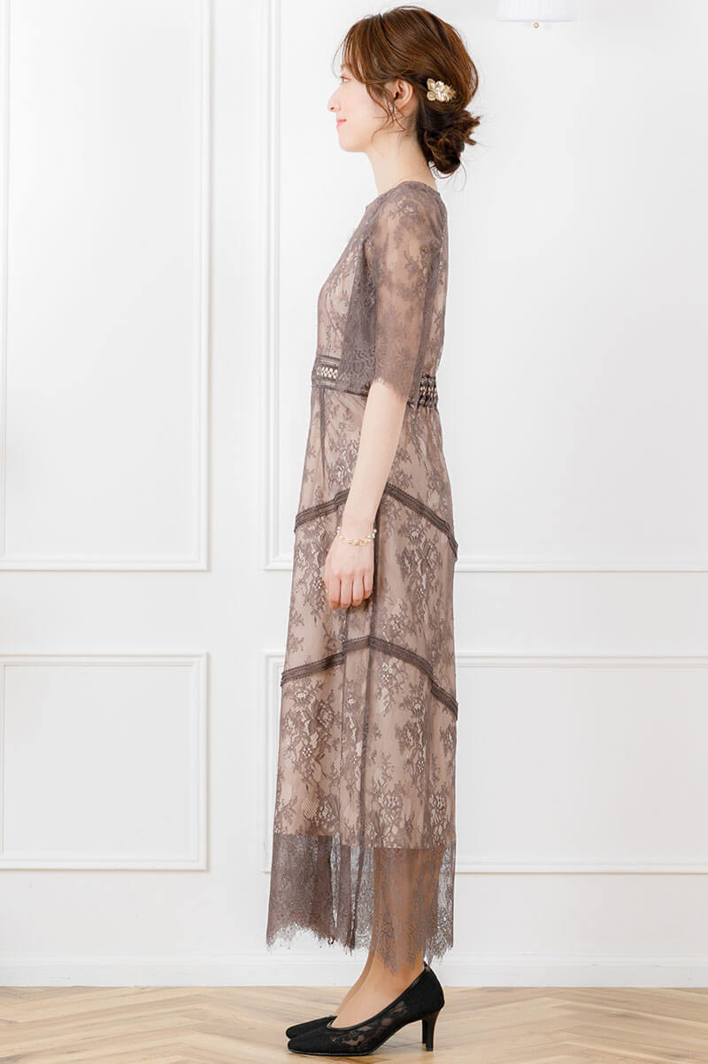 モカチャのショルダーギャザーレースドレスの商品画像3
