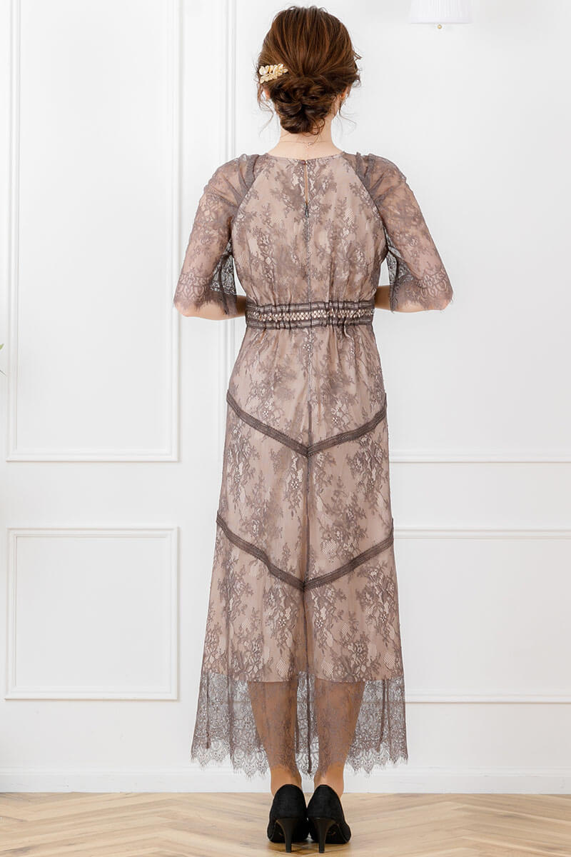 モカチャのショルダーギャザーレースドレスの商品画像4