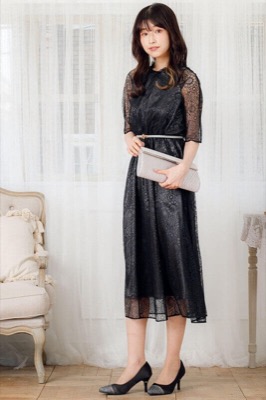 ブラックのラグランスリーブドレスのサムネイル画像