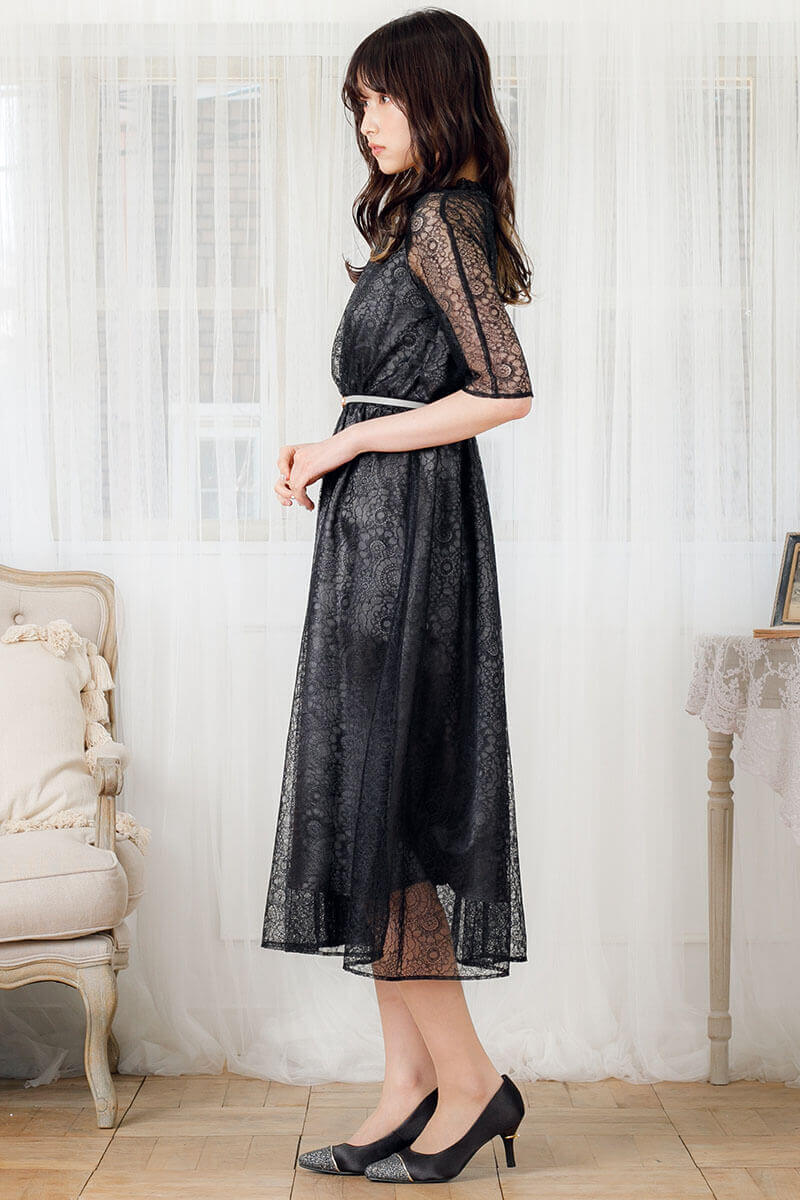 ブラックのラグランスリーブドレスの商品画像3