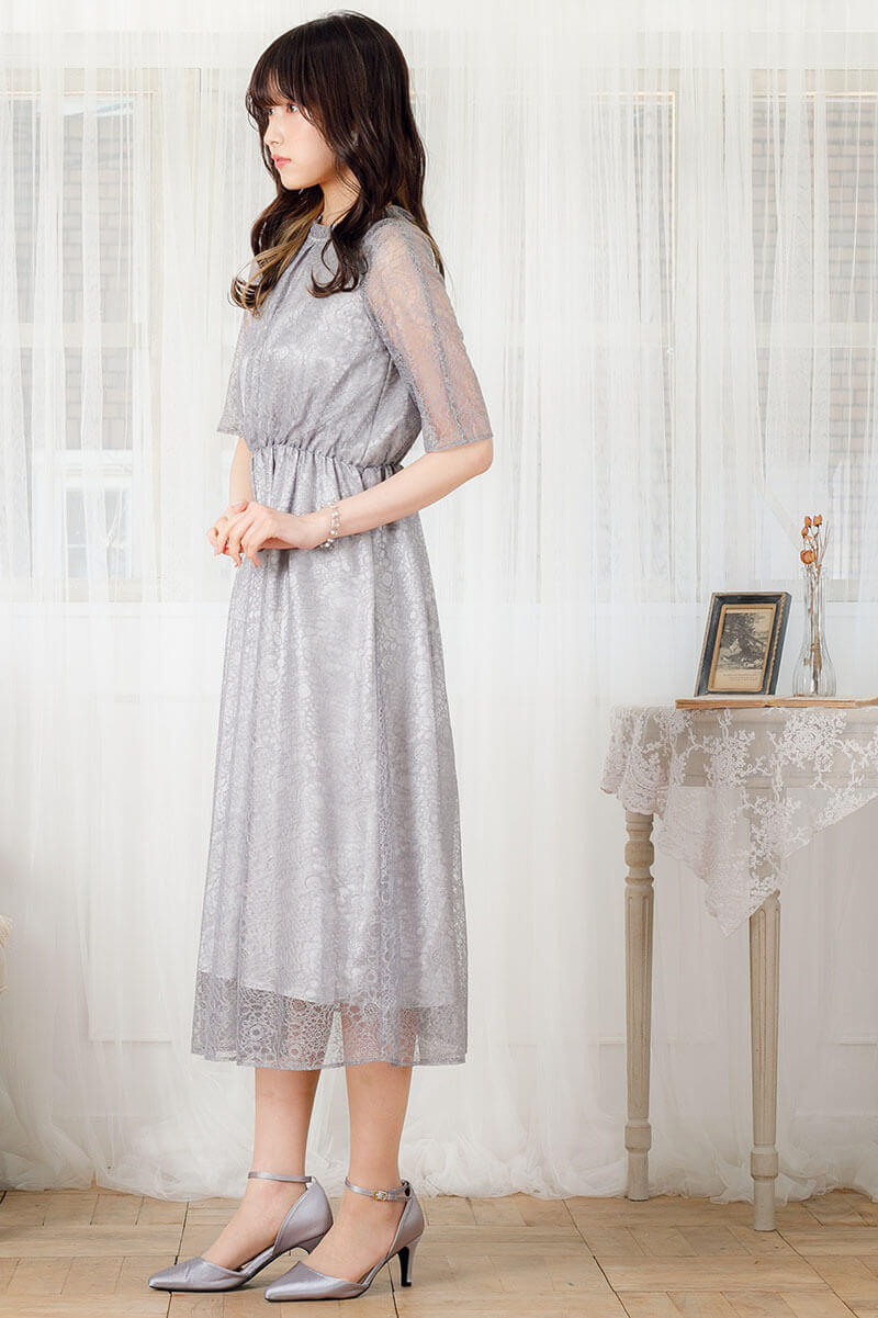 ブルーグレーのラグランスリーブドレスの商品画像3