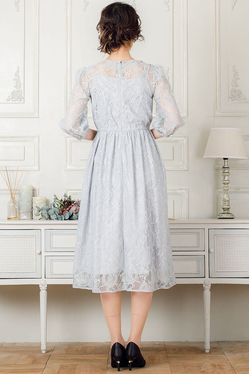 ブルーのパイピングレースドレスの商品画像4