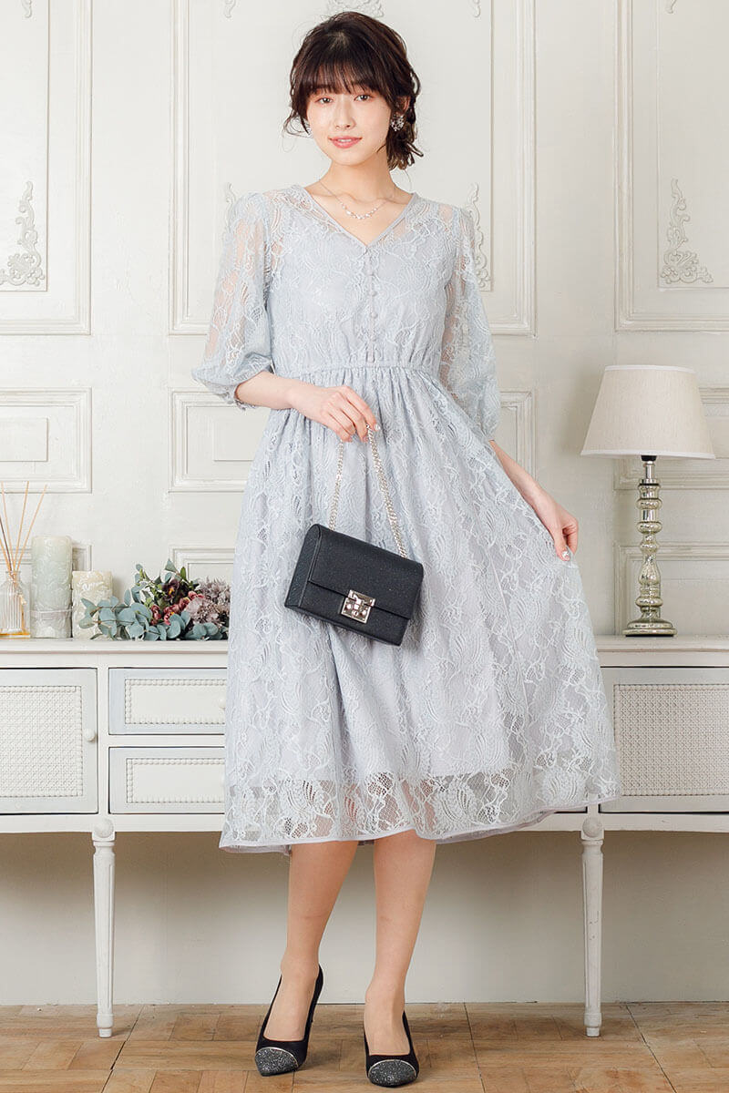 ブルーのパイピングレースドレスの商品画像8