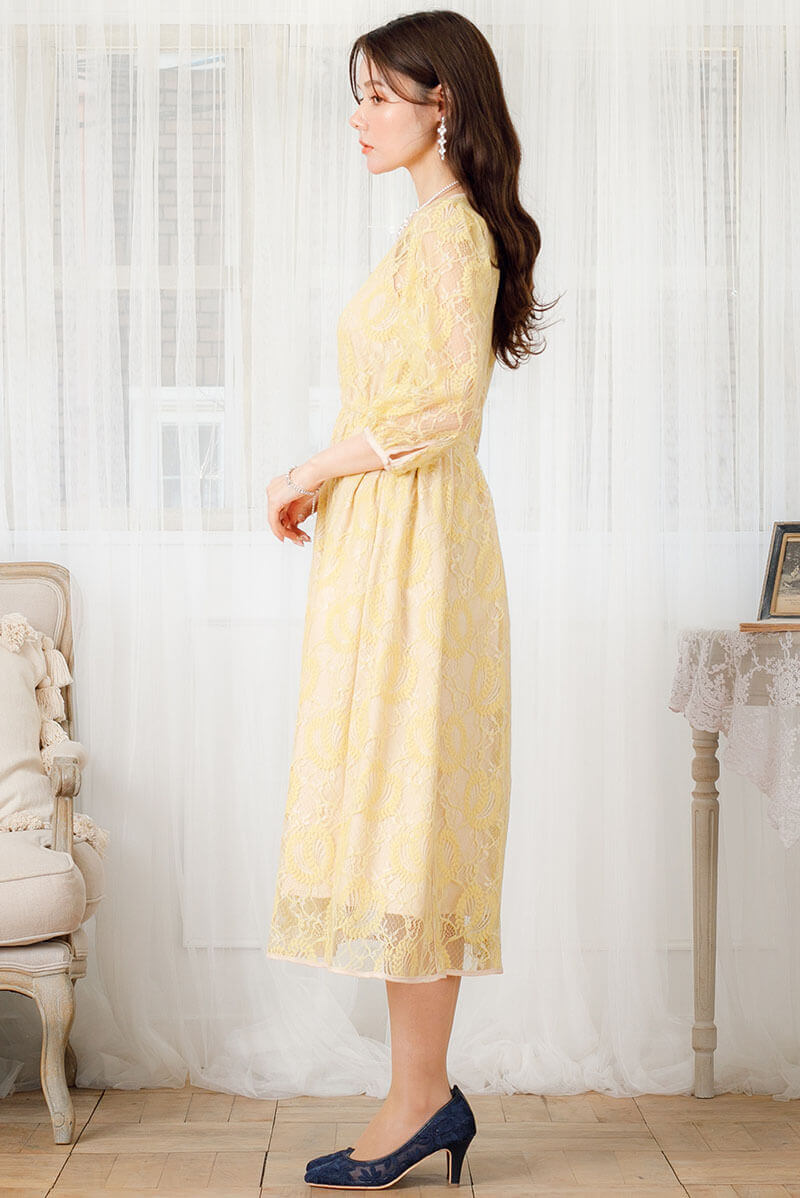 イエローのパイピングレースドレスの商品画像3