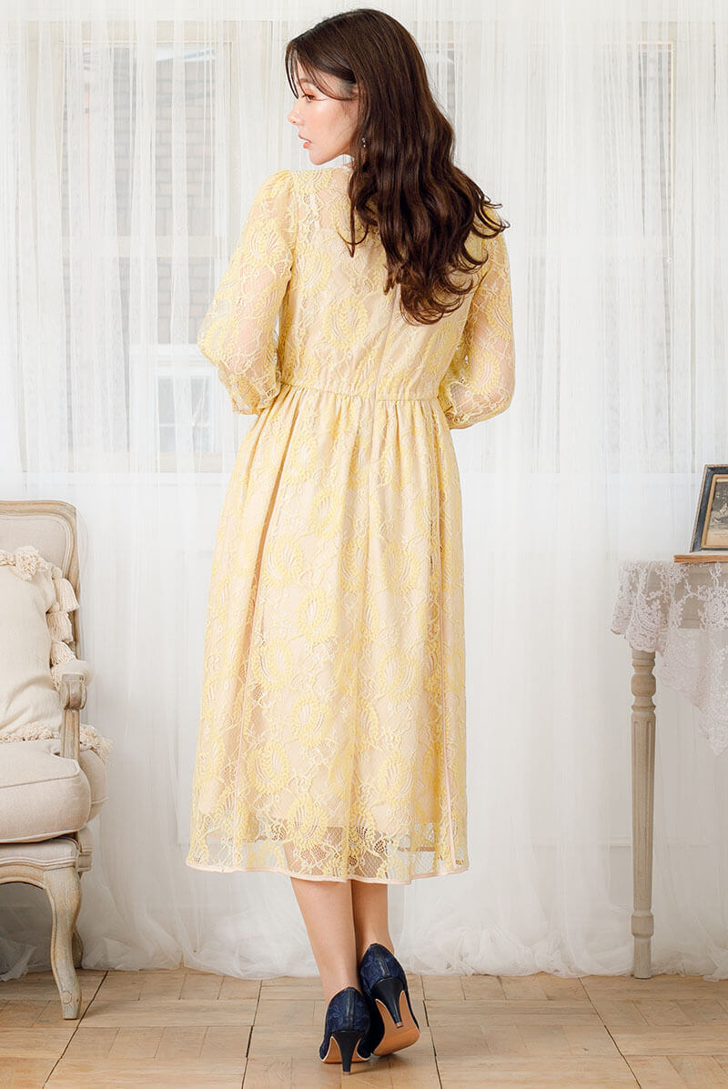 イエローのパイピングレースドレスの商品画像4