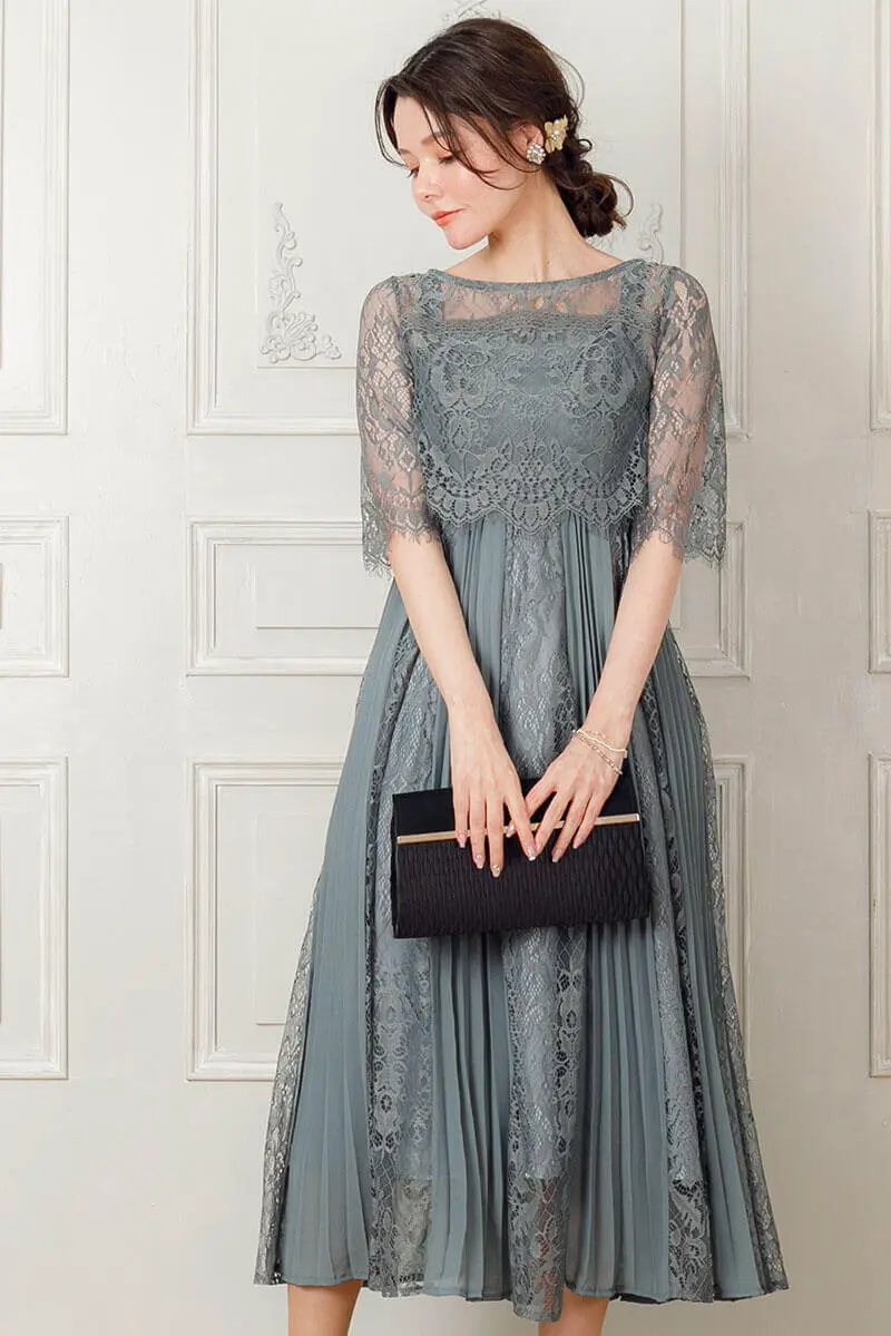 ライトカーキの2wayレーストップス付きドレス Brand Dorry Doll A 2496 M Size レンタルドレスのリリアージュ
