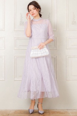 パープルのVラインレースドレスのサムネイル画像