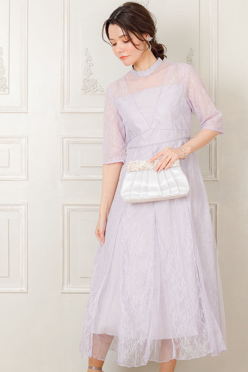 パープルのVラインレースドレスの商品画像2