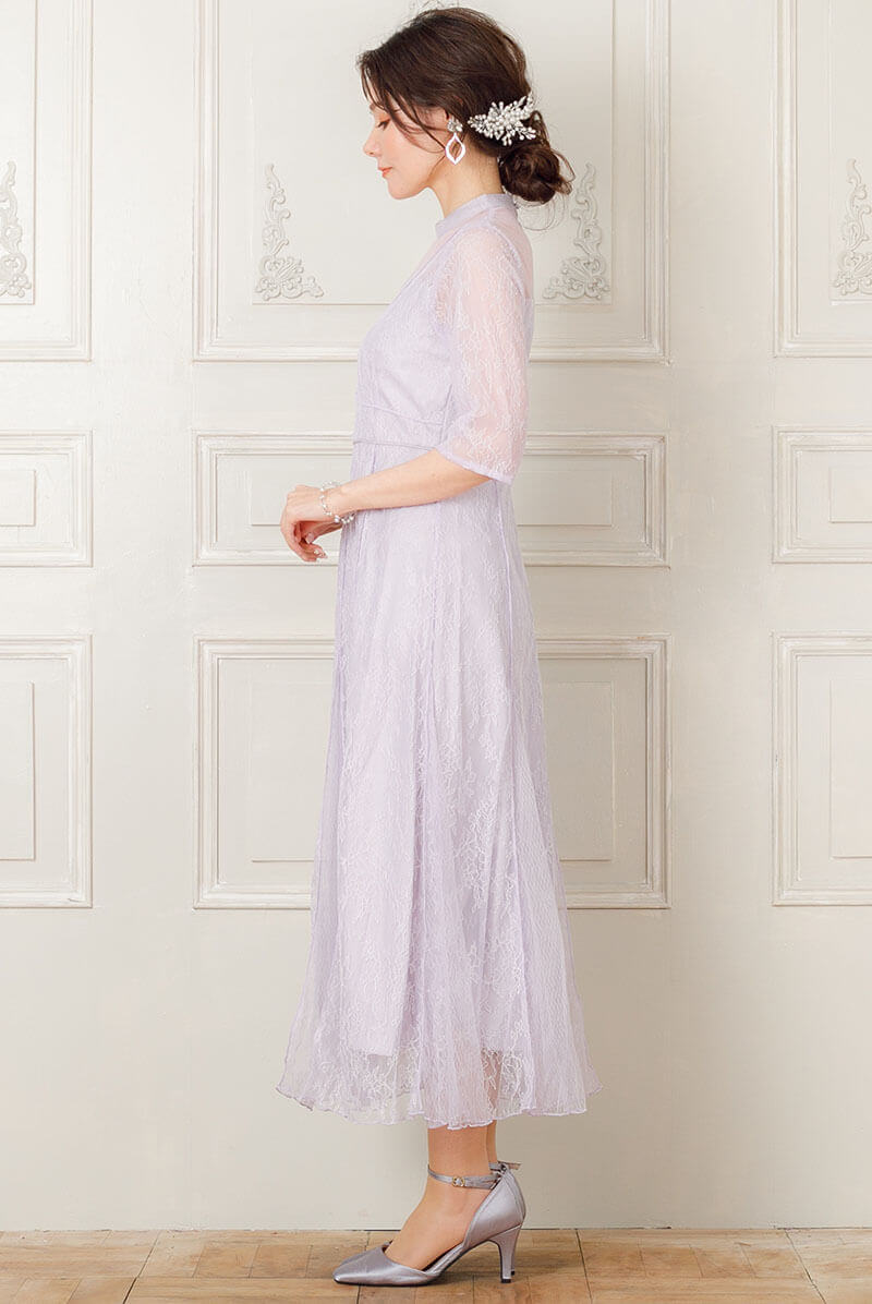 パープルのVラインレースドレスの商品画像3