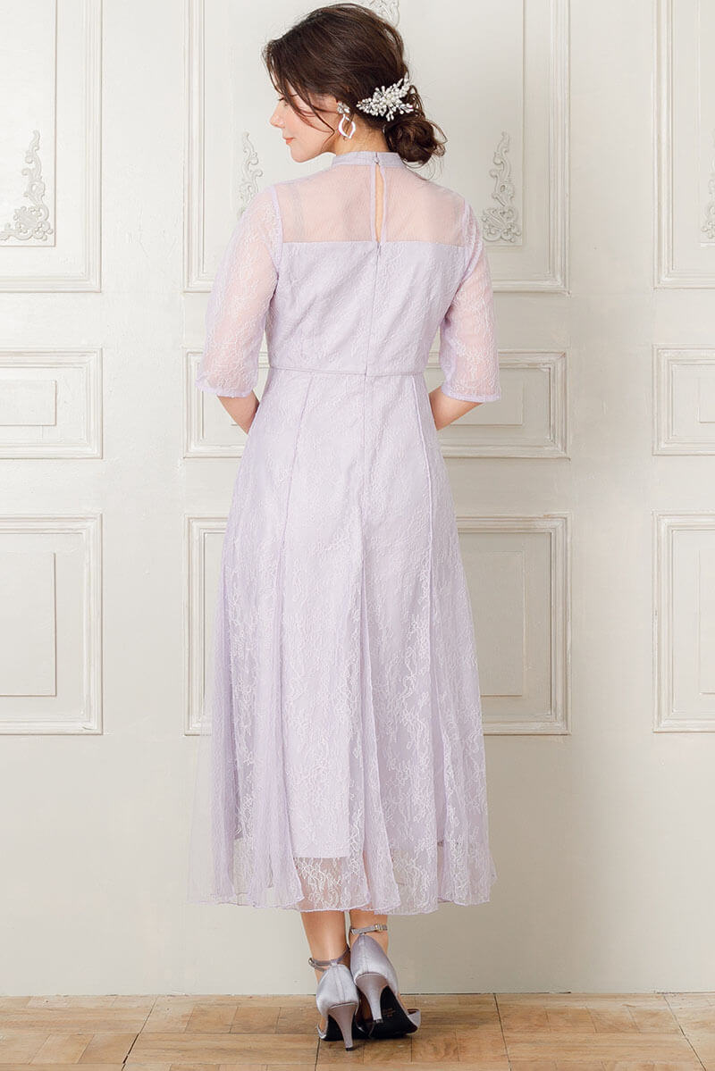 パープルのVラインレースドレスの商品画像4
