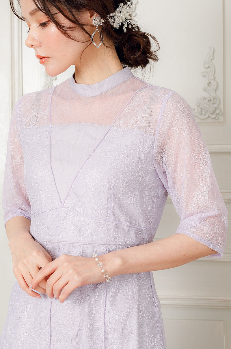 パープルのVラインレースドレスの商品画像5