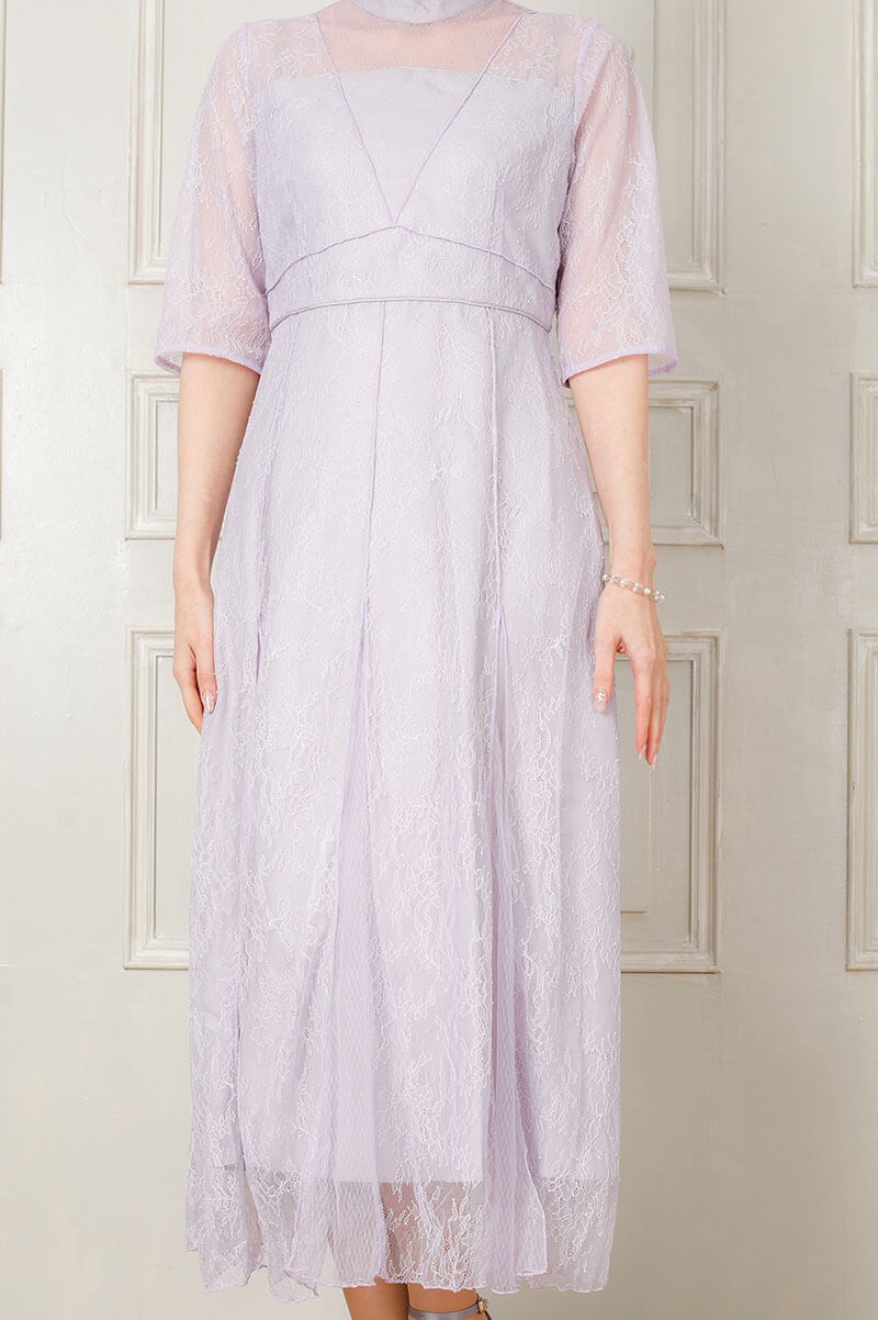 パープルのVラインレースドレスの商品画像6