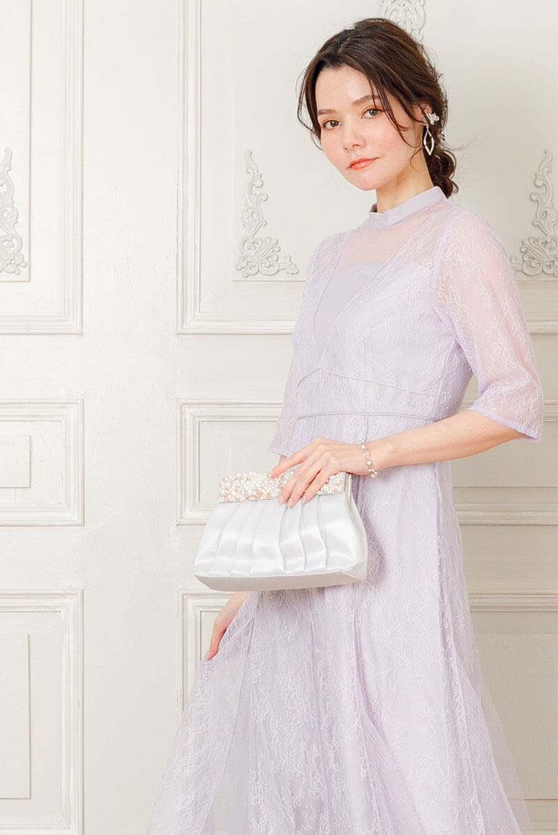 パープルのVラインレースドレスの商品画像7