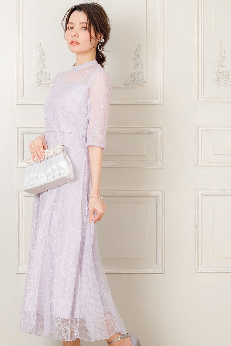 パープルのVラインレースドレスの商品画像8