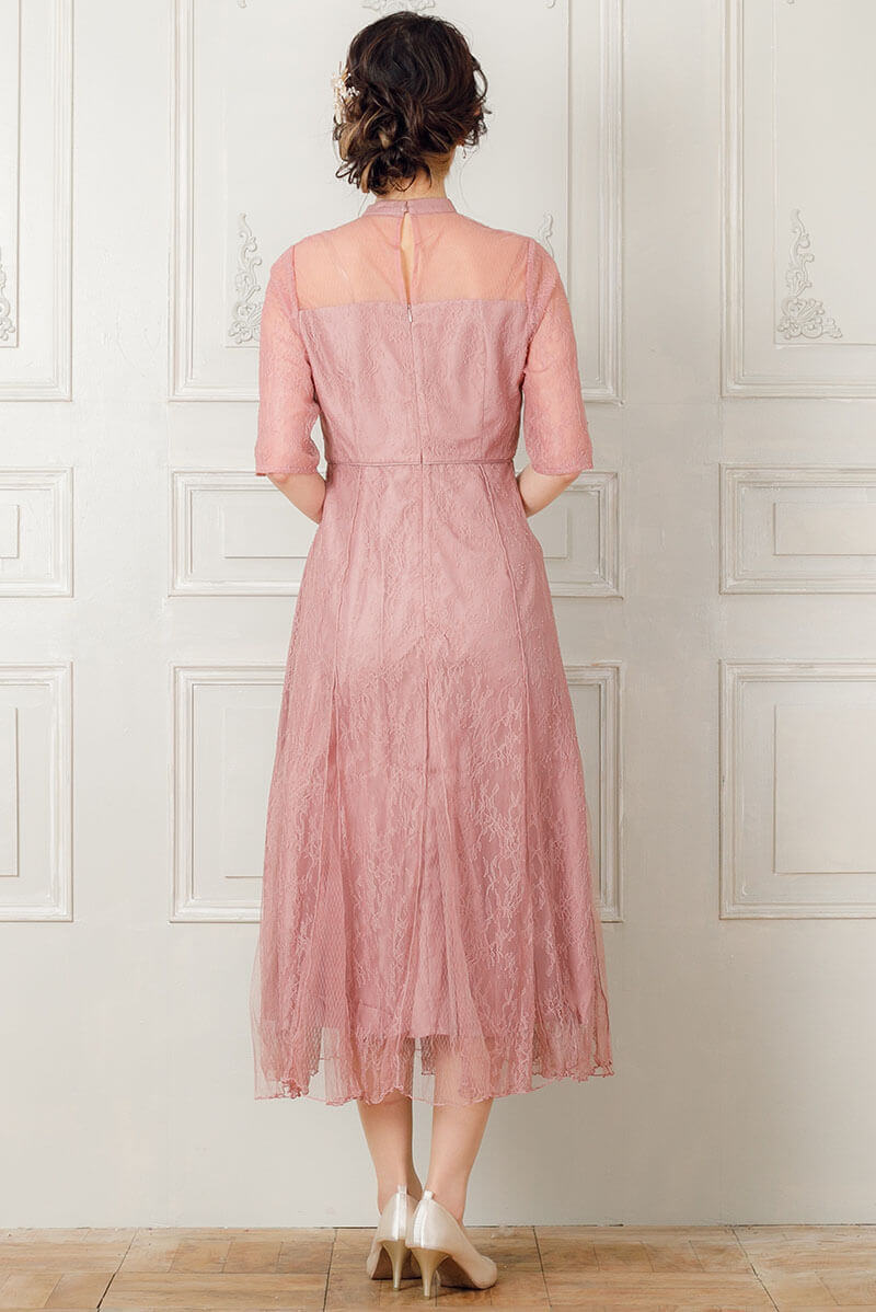 モーブピンクのVラインレースドレスの商品画像4