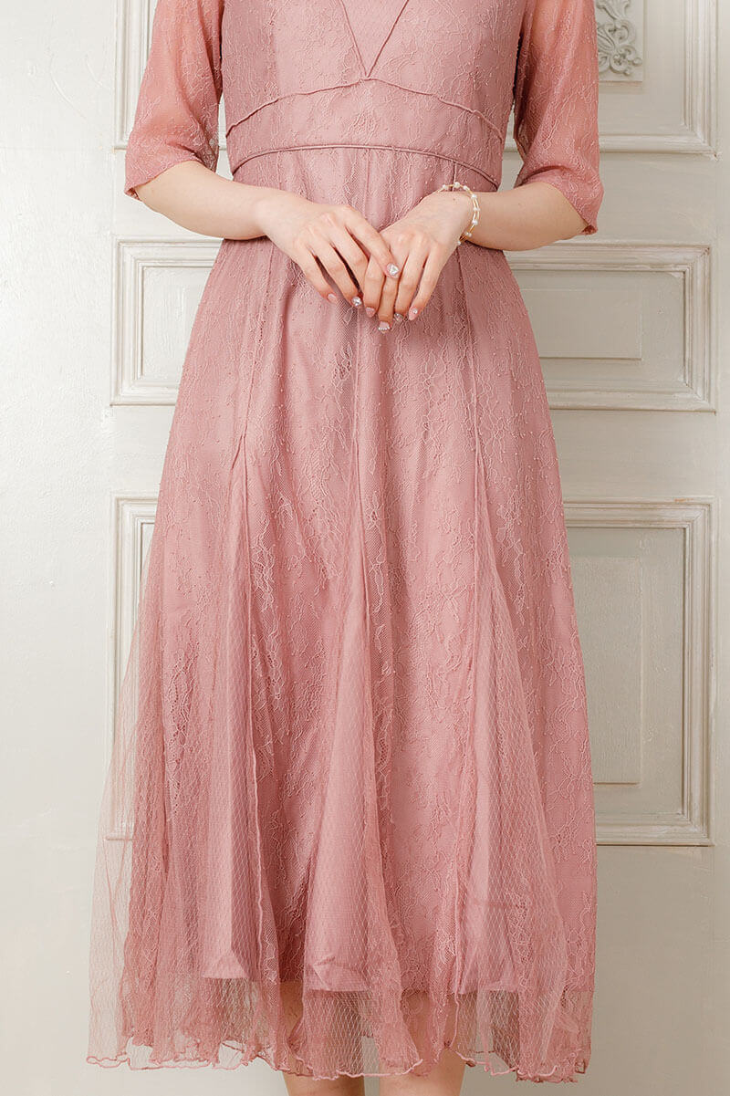 モーブピンクのVラインレースドレスの商品画像6