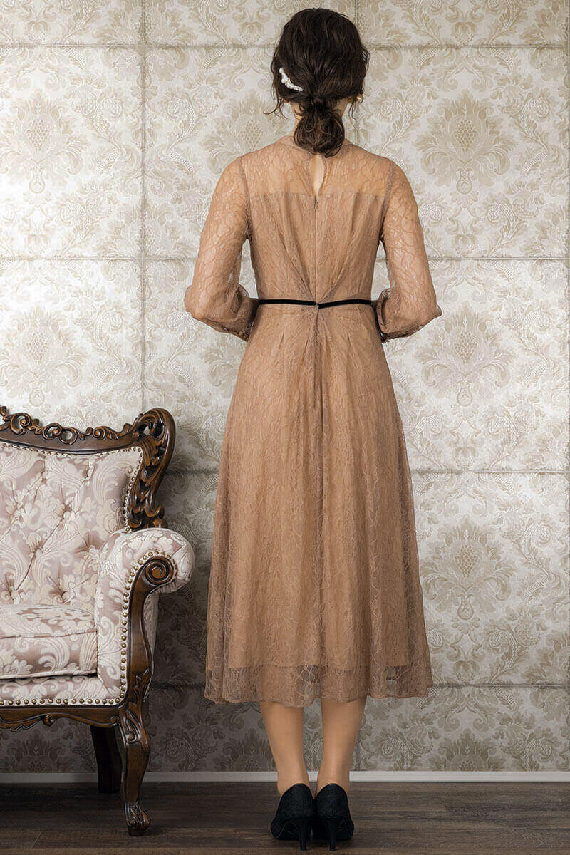 モカの袖つきシアーレースドレスの商品画像4