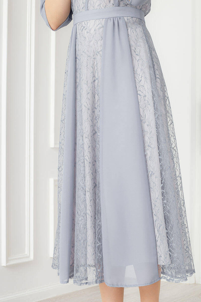 ブルーグレーのギャザースリーブドレスの商品画像6