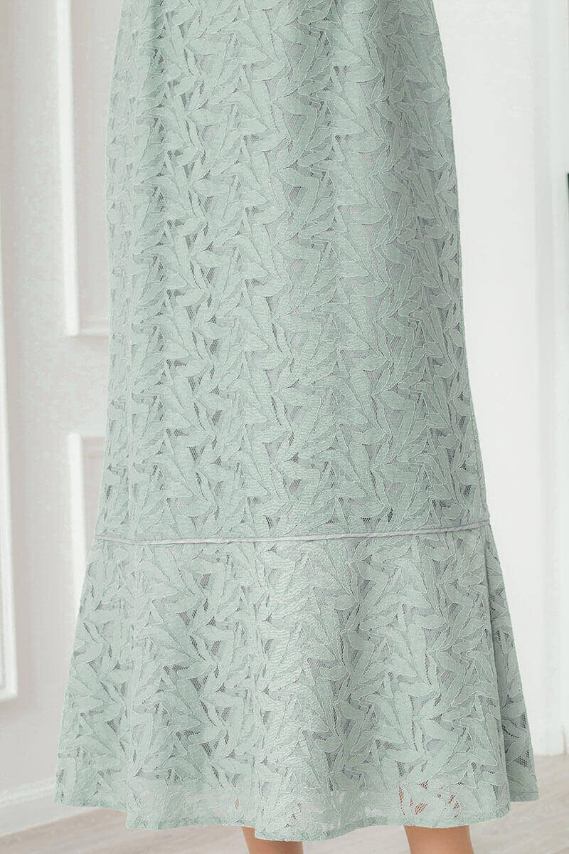 サックスブルーのベルト付きペプラムレースドレスの商品画像6