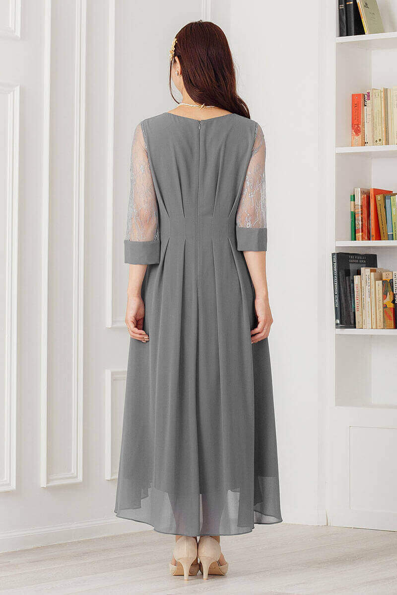 ライトカーキの袖つきウエストタックドレスの商品画像4