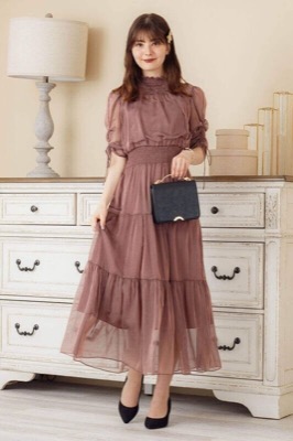 オールドローズのハイネックティアードドレスのサムネイル画像