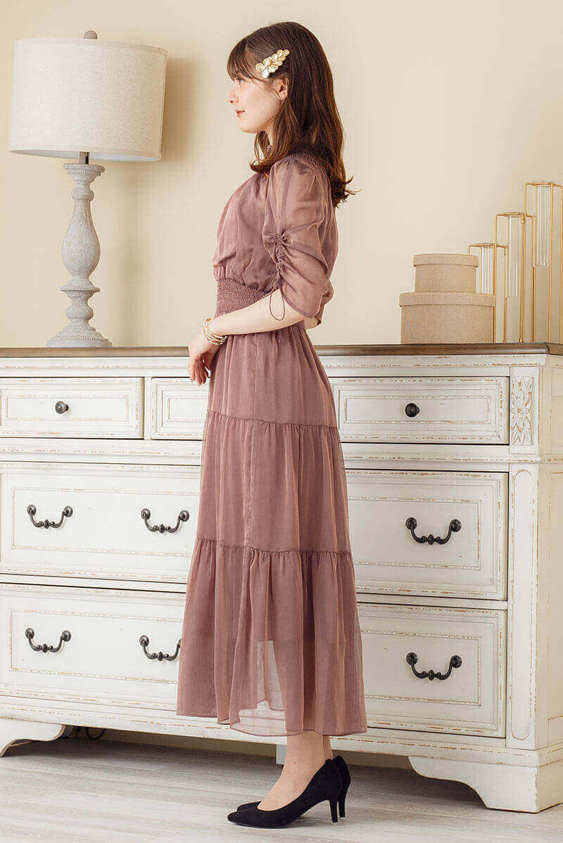 オールドローズのハイネックティアードドレスの商品画像3