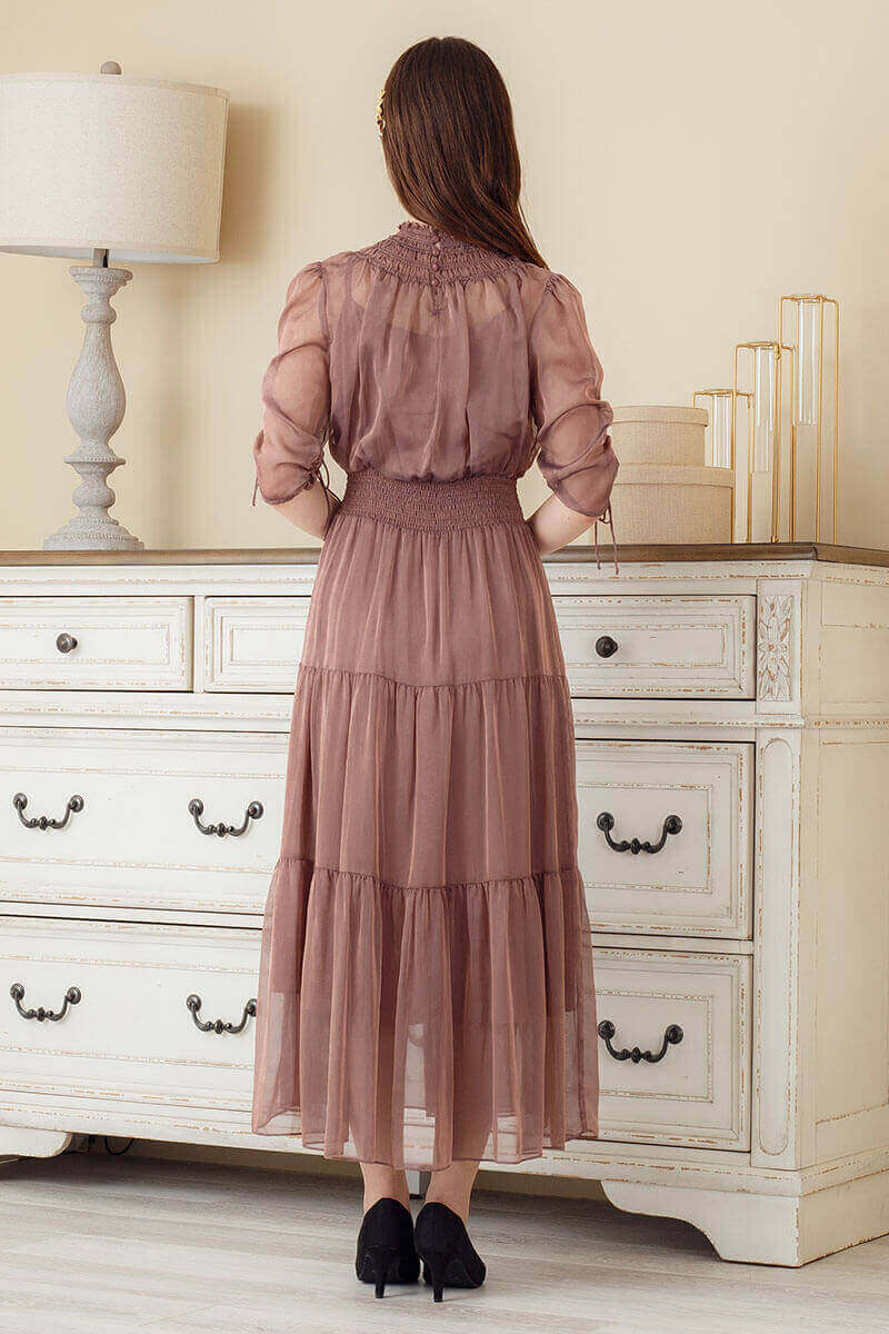 オールドローズのハイネックティアードドレスの商品画像4
