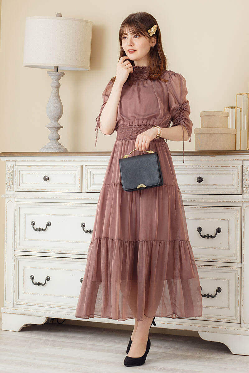 オールドローズのハイネックティアードドレスの商品画像6