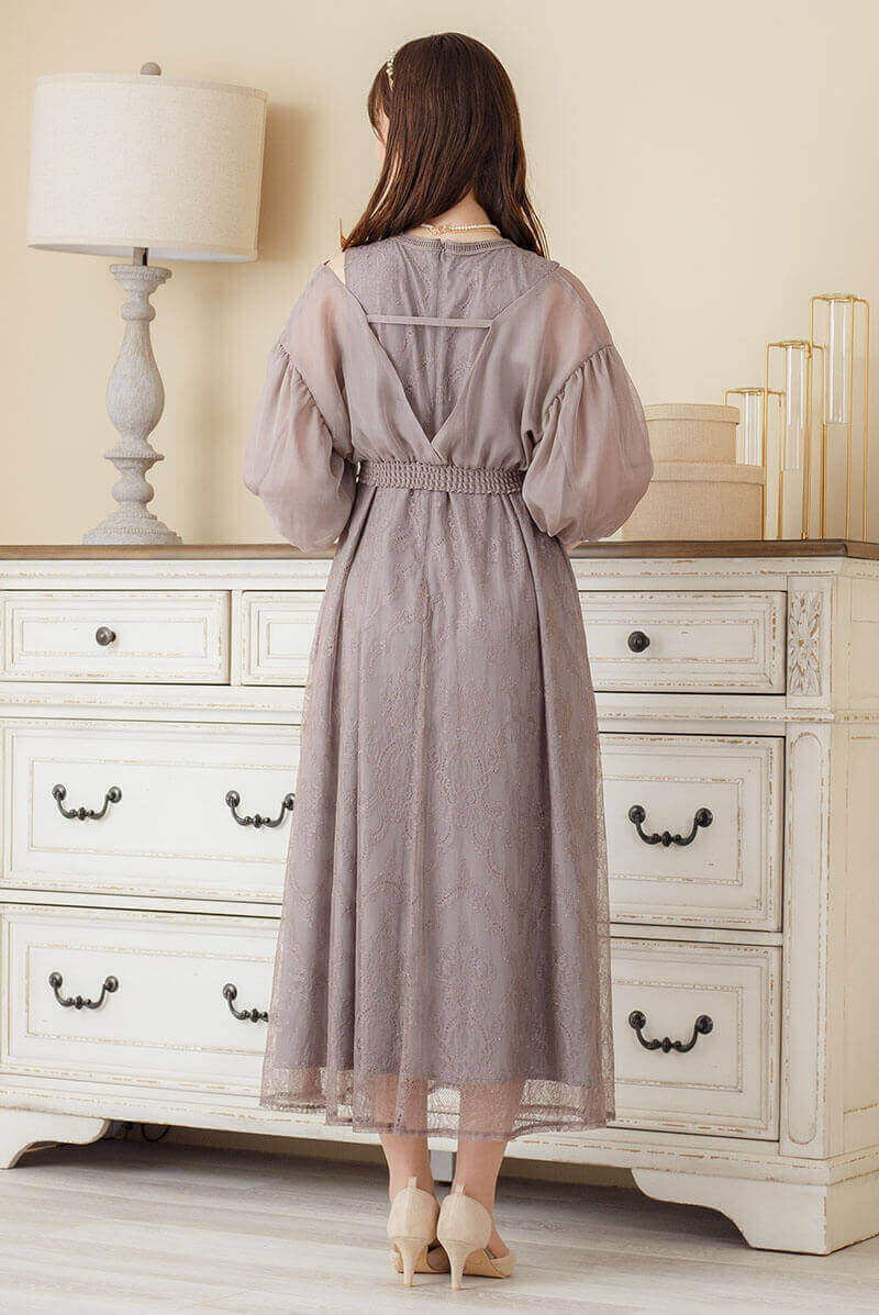 グレージュのボレロ付きレースドレスの商品画像4