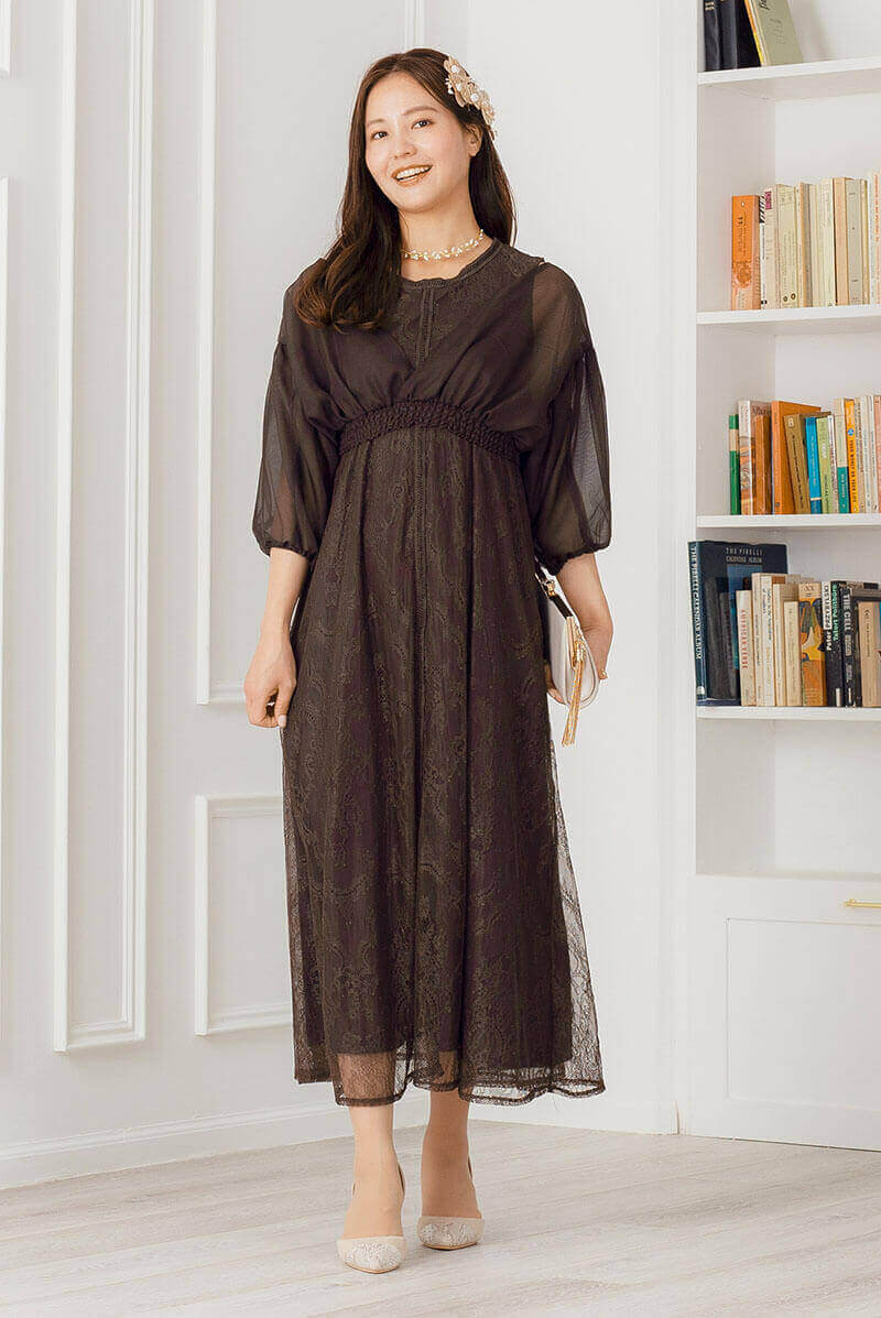 チャコールのボレロ付きレースドレスの商品画像7