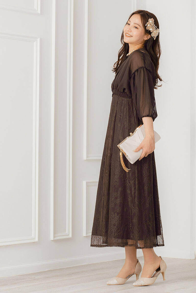 チャコールのボレロ付きレースドレスの商品画像8