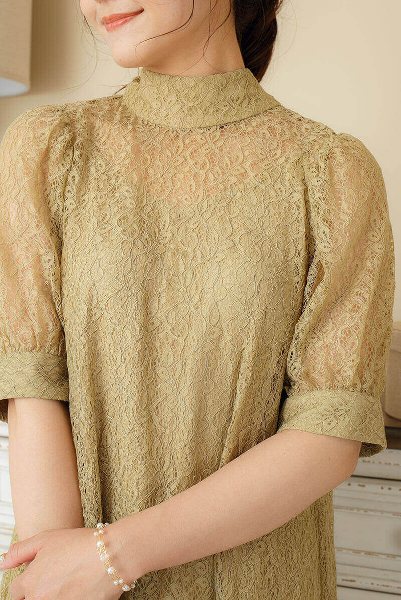 イエローのバックリボンレースドレスの商品画像6