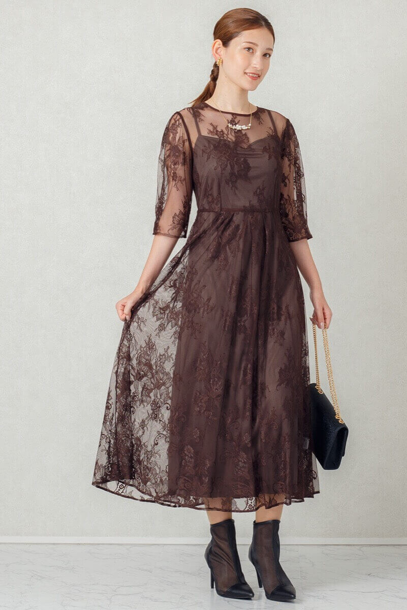 ブラウンのバックダブルリボンドレスの商品画像7