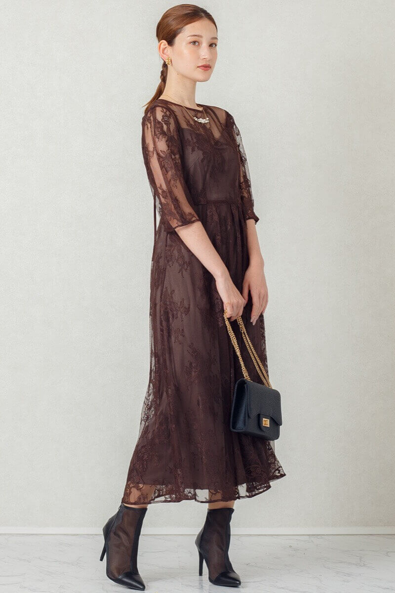 ブラウンのバックダブルリボンドレスの商品画像8