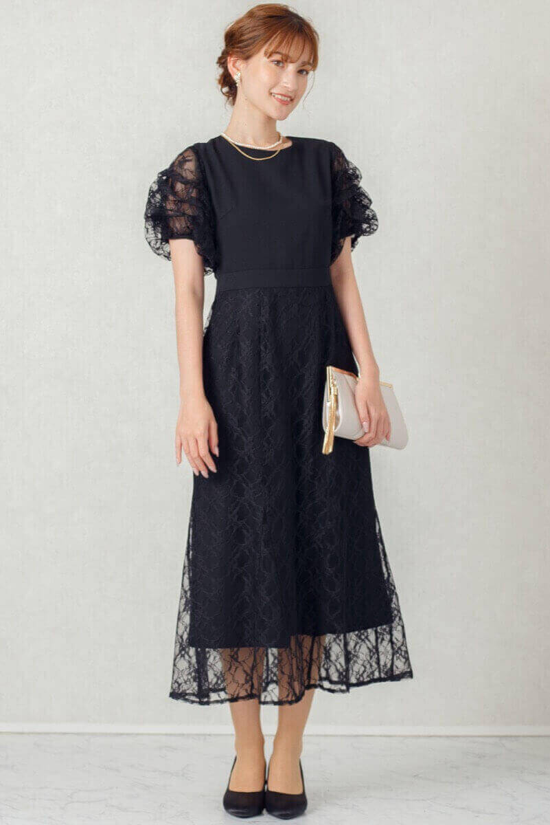 ブラックのボリュームスリーブドレスの商品画像7
