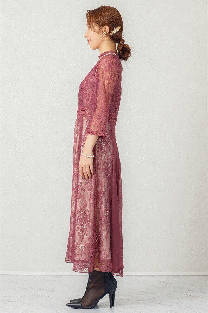 スモーキーグレープのレイヤードレースドレスの商品画像3